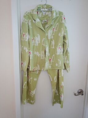 Charter Club Light Green Penguin Print Pajama Set with Red Accents